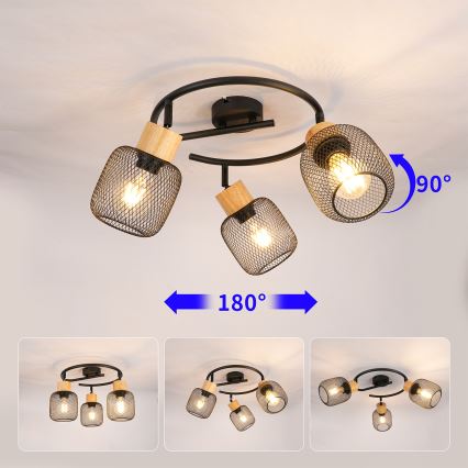 Brilagi - Spot svjetiljka BASKLITE 3xE27/15W/230V drvo/crna