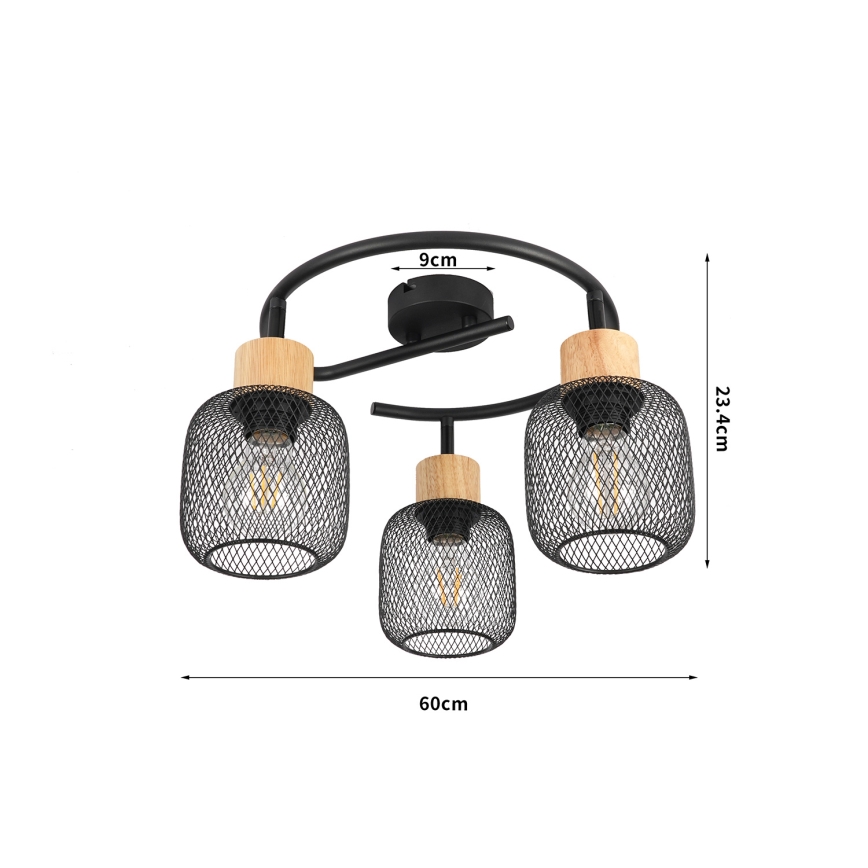 Brilagi - Spot svjetiljka BASKLITE 3xE27/15W/230V drvo/crna