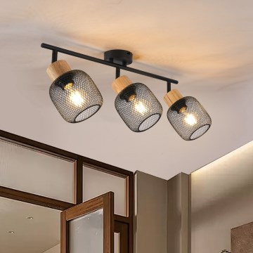 Brilagi - Spot svjetiljka BASKLITE 3xE27/15W/230V kaučukovo drvo/crna