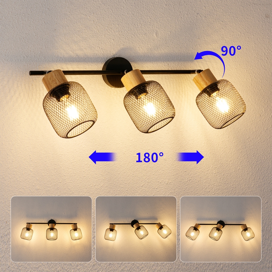 Brilagi - Spot svjetiljka BASKLITE 3xE27/15W/230V kaučukovo drvo/crna
