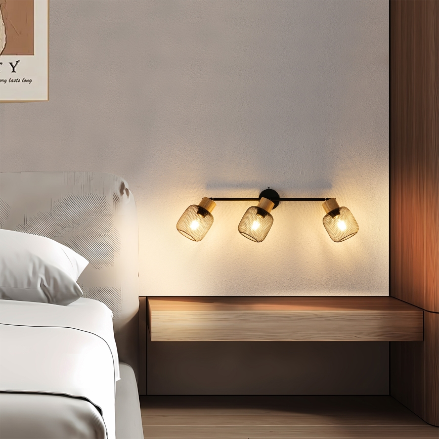 Brilagi - Spot svjetiljka BASKLITE 3xE27/15W/230V kaučukovo drvo/crna