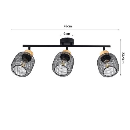Brilagi - Spot svjetiljka BASKLITE 3xE27/15W/230V kaučukovo drvo/crna