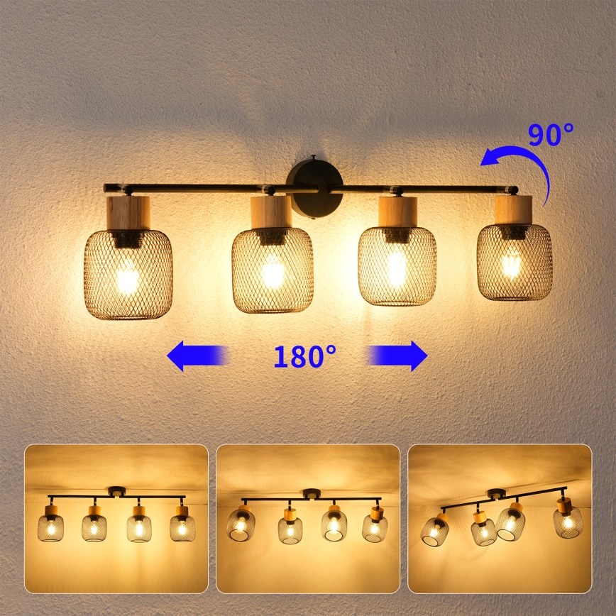 Brilagi - Spot svjetiljka BASKLITE 4xE27/15W/230V drvo/crna