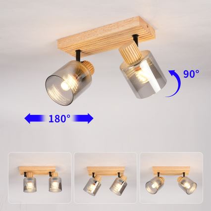 Brilagi - Spot svjetiljka HYGGE 2xE14/15W/230V drvena/dimljena