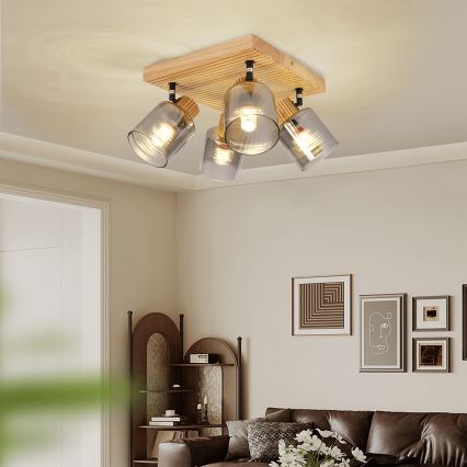 Brilagi - Spot svjetiljka HYGGE 4xE14/15W/230V drveno/dimljeno