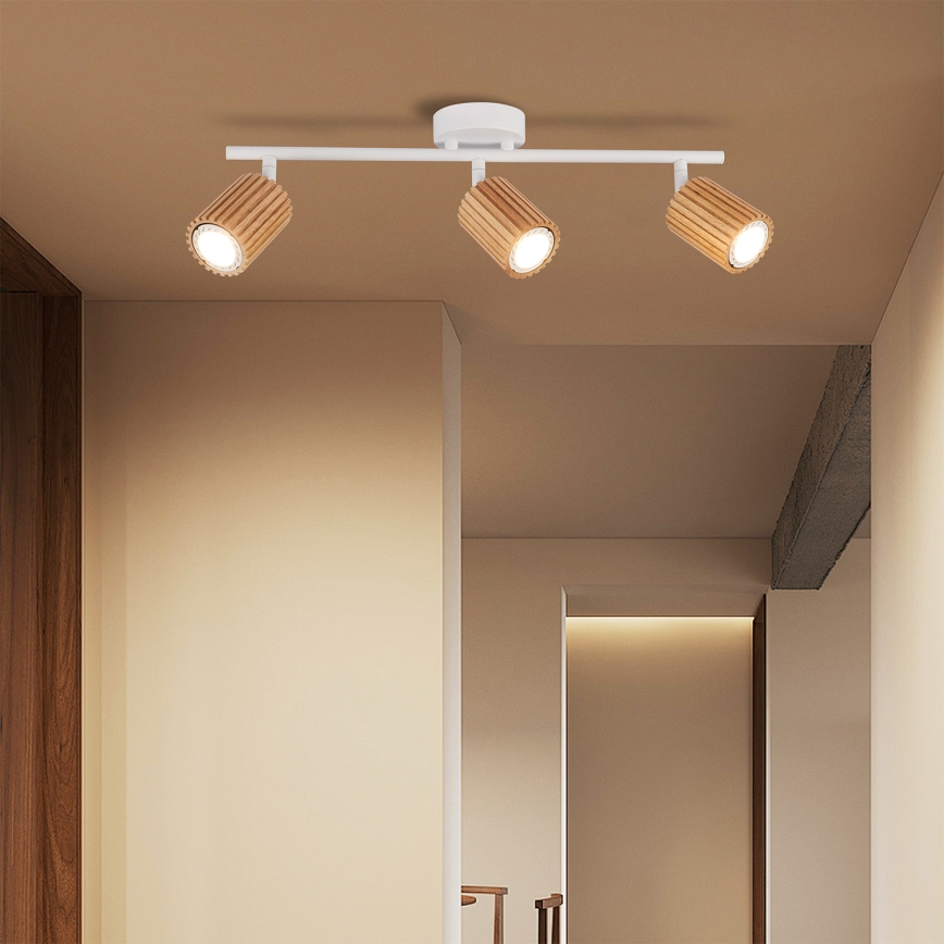Brilagi - Spot svjetiljka MODERN WOOD 3xGU10/8W/230V kaučukovo drvo/bijela
