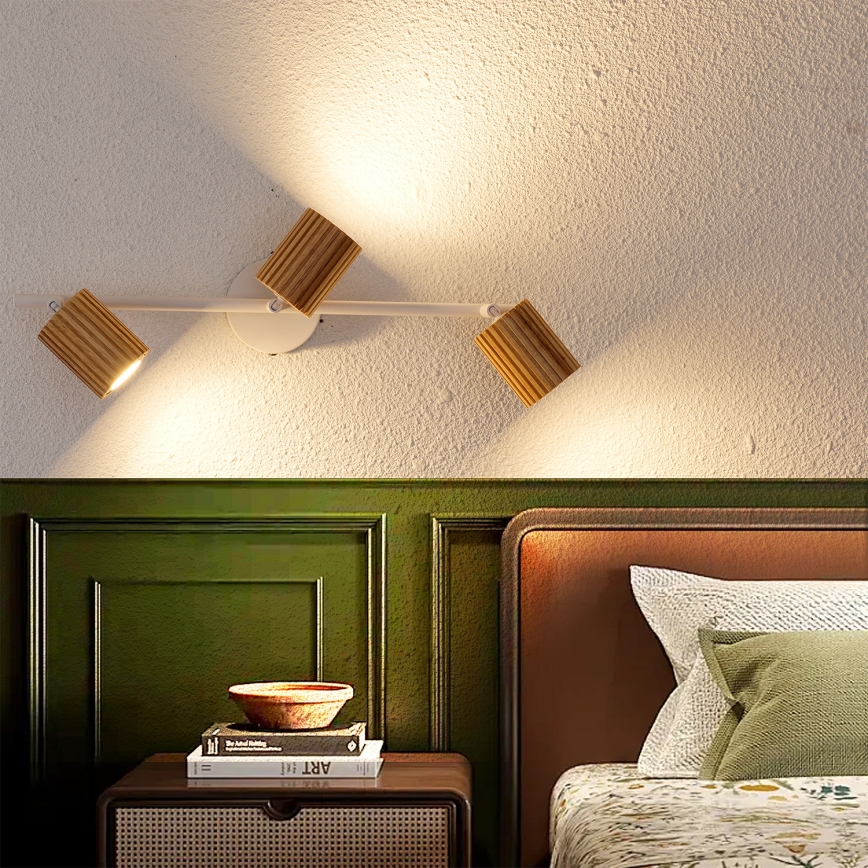 Brilagi - Spot svjetiljka MODERN WOOD 3xGU10/8W/230V kaučukovo drvo/bijela