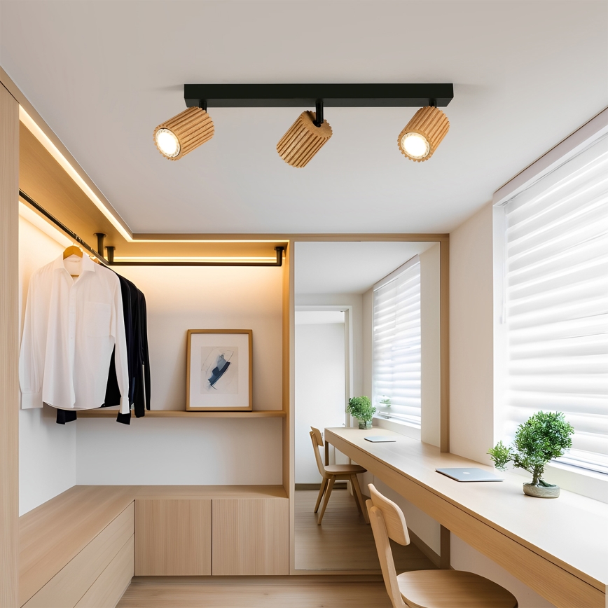 Brilagi - Spot svjetiljka MODERN WOOD 3xGU10/8W/230V kaučukovo drvo/crna