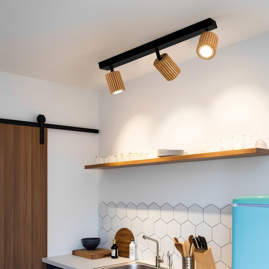 Brilagi - Spot svjetiljka MODERN WOOD 3xGU10/8W/230V kaučukovo drvo/crna