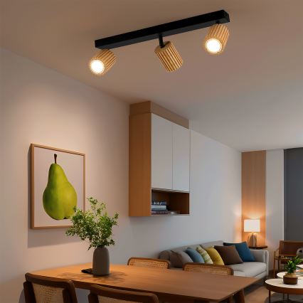 Brilagi - Spot svjetiljka MODERN WOOD 3xGU10/8W/230V kaučukovo drvo/crna