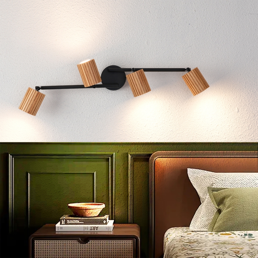 Brilagi - Spot svjetiljka MODERN WOOD 4xGU10/8W/230V kaučukovo drvo/crna