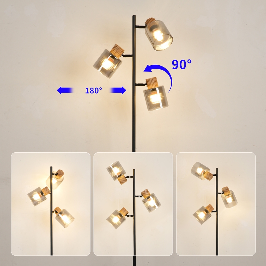 Brilagi - Stojeća lampa HYGGE 3xE14/15W/230V kaučukovo drvo/zadimljena