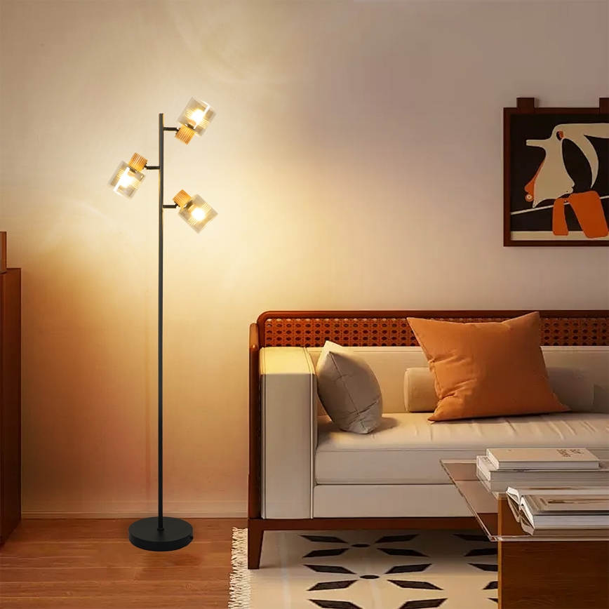 Brilagi - Stojeća lampa HYGGE 3xE14/15W/230V kaučukovo drvo/zadimljena