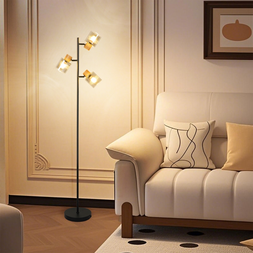 Brilagi - Stojeća lampa HYGGE 3xE14/15W/230V kaučukovo drvo/zadimljena