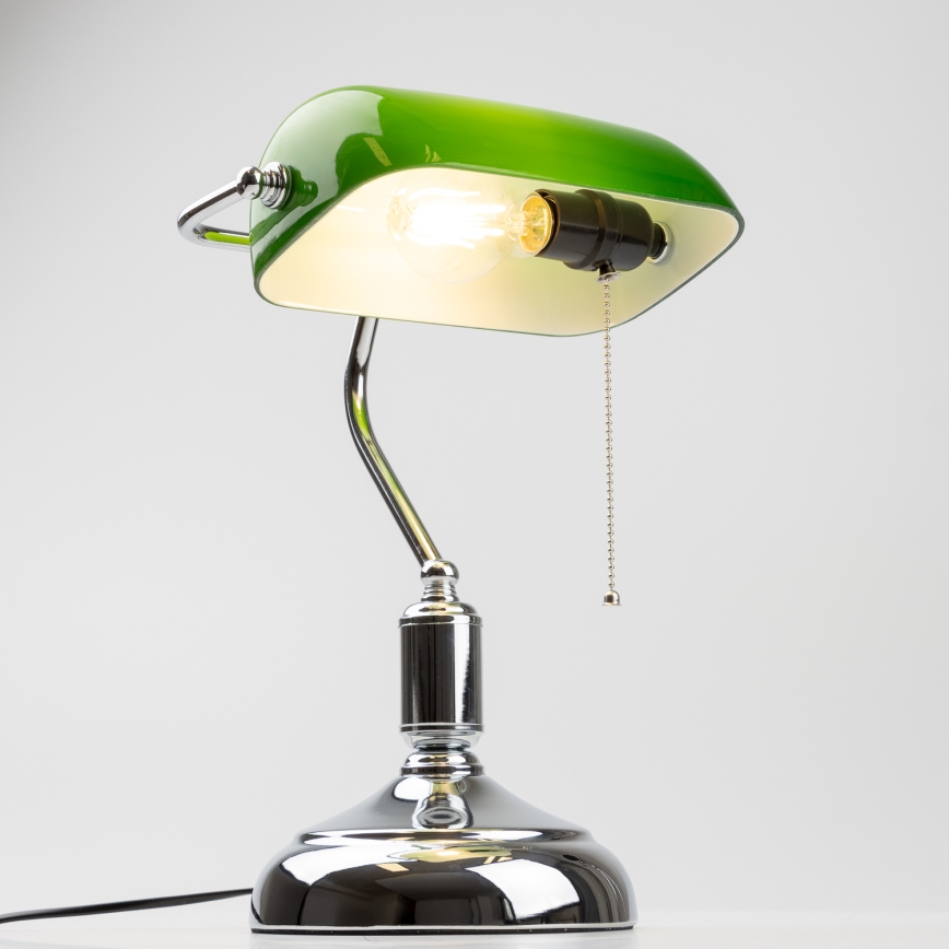 Brilagi - Stolna lampa BANK OFFICE 1xE27/60W/230V sjajni krom/zelena