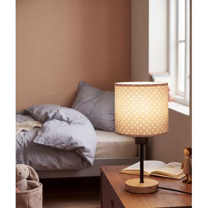 BRILAGI - Dječja stolna lampa BOBO WOOD 1xE27/25W/230V hrast/crna/bež/točkice