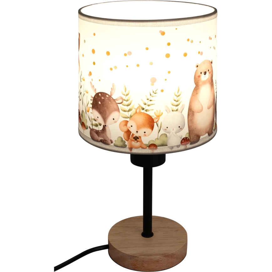 Brilagi - Dječja stolna lampa BOBO WOOD 1xE27/25W/230V hrast/crna/bijela/životinjice