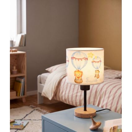 BRILAGI - Dječja stolna lampa BOBO WOOD 1xE27/25W/230V hrast/crna/bijela/životinjice