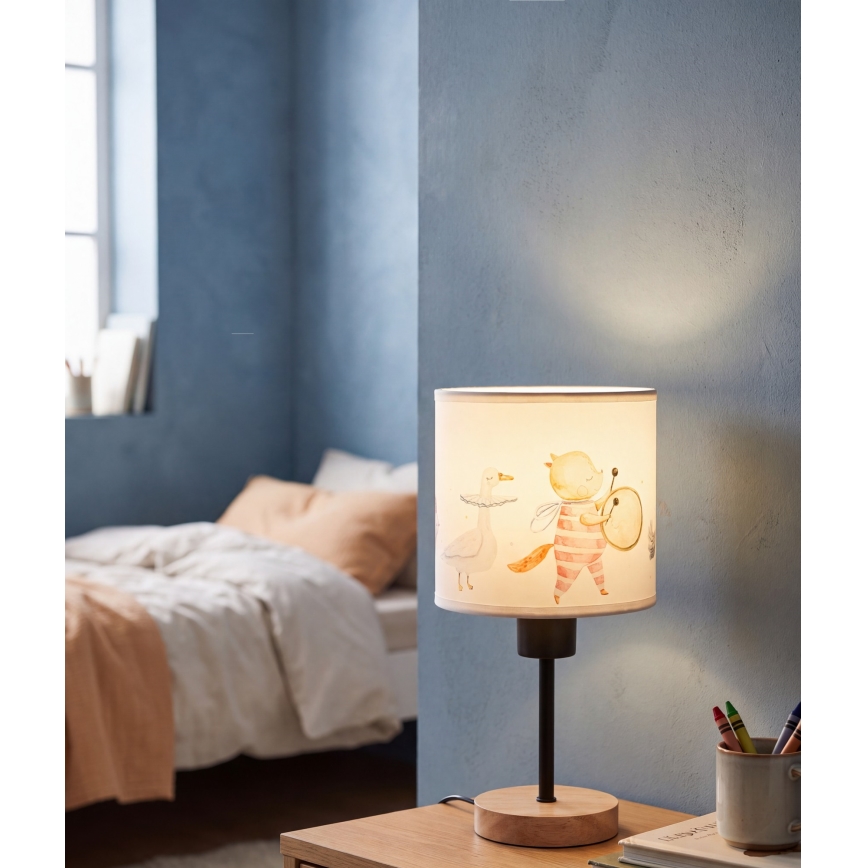 Brilagi - Dječja stolna lampa BOBO WOOD 1xE27/25W/230V hrast/crna/bijela/životinjice