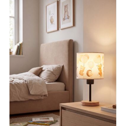 Brilagi - Dječja stolna lampa BOBO WOOD 1xE27/25W/230V hrast/crna/bijela/s motivom životinja
