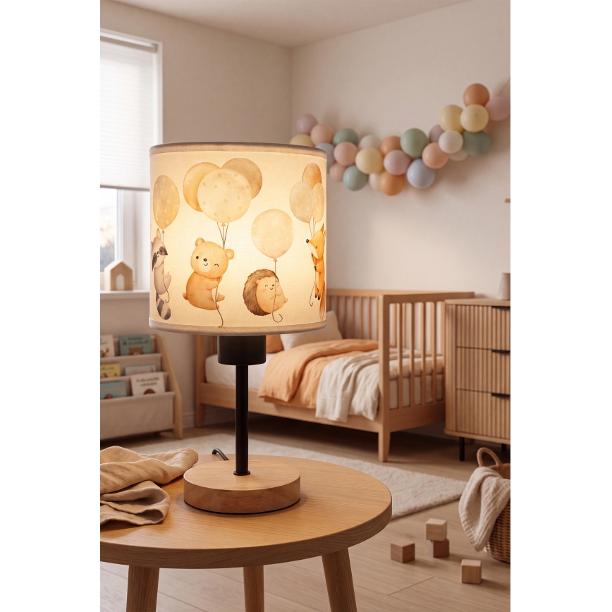 Brilagi - Dječja stolna lampa BOBO WOOD 1xE27/25W/230V hrast/crna/bijela/s motivom životinja