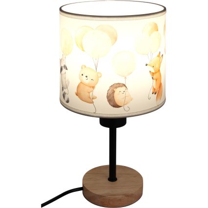 Brilagi - Dječja stolna lampa BOBO WOOD 1xE27/25W/230V hrast/crna/bijela/s motivom životinja