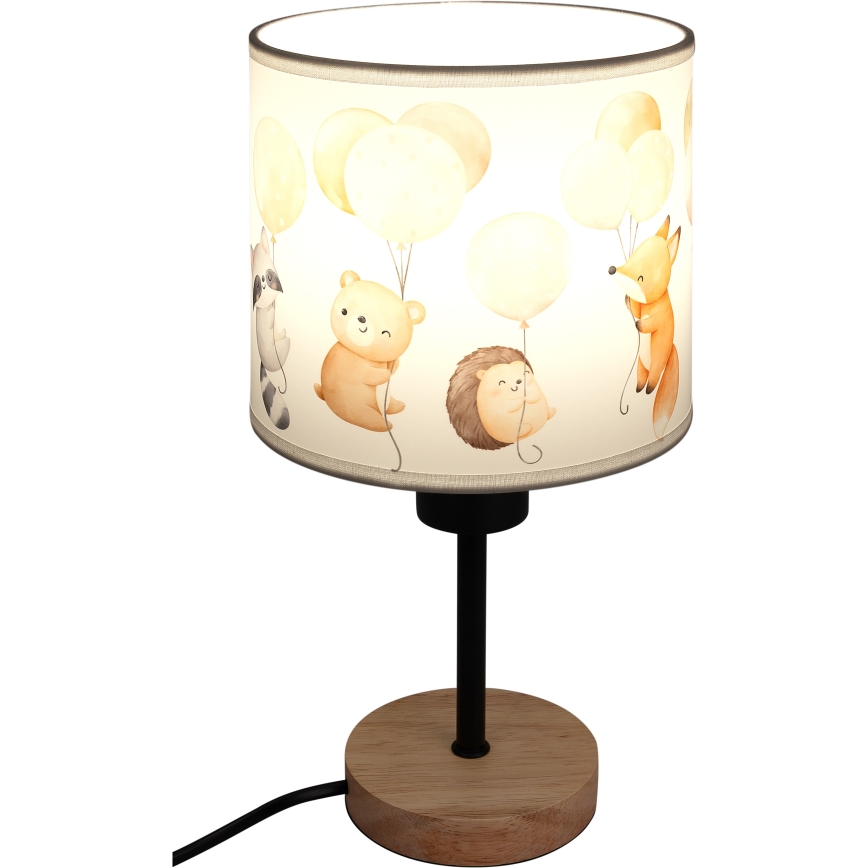 Brilagi - Dječja stolna lampa BOBO WOOD 1xE27/25W/230V hrast/crna/bijela/s motivom životinja