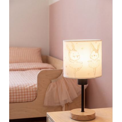 Brilagi - Dječja stolna lampa BOBO WOOD 1xE27/25W/230V hrast/crna/bijela/zečići