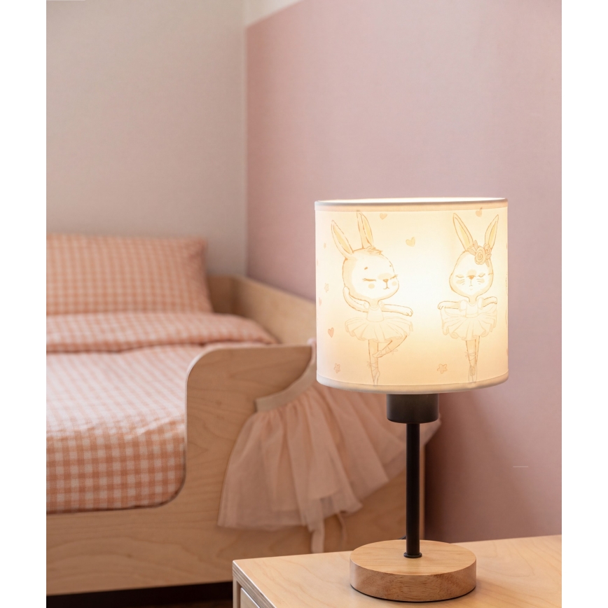 Brilagi - Dječja stolna lampa BOBO WOOD 1xE27/25W/230V hrast/crna/bijela/zečići
