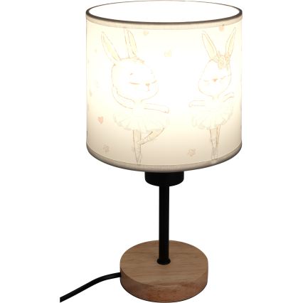 Brilagi - Dječja stolna lampa BOBO WOOD 1xE27/25W/230V hrast/crna/bijela/zečići