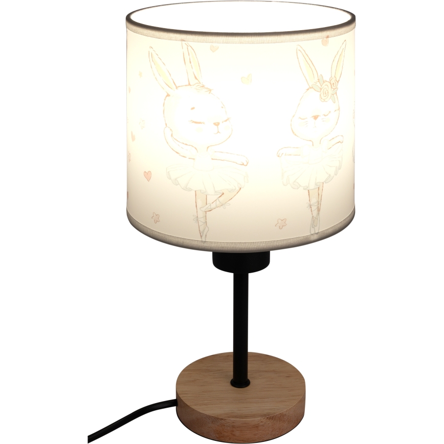 Brilagi - Dječja stolna lampa BOBO WOOD 1xE27/25W/230V hrast/crna/bijela/zečići