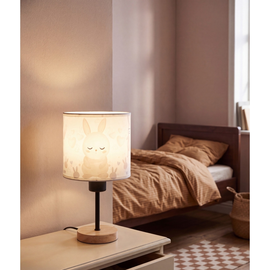 BRILAGI - Dječja stolna lampa BOBO WOOD 1xE27/25W/230V hrast/crna/bijela/zečići