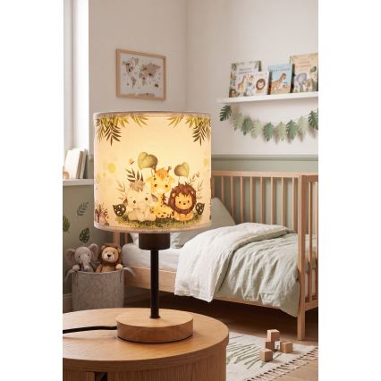 Brilagi - Dječja stolna lampa BOBO WOOD 1xE27/25W/230V hrast/crna/bijela/zelena/džungla