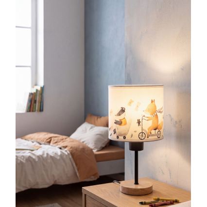 BRILAGI - Dječja stolna lampa BOBO WOOD 1xE27/25W/230V hrast/crna/bijela/s motivom životinja