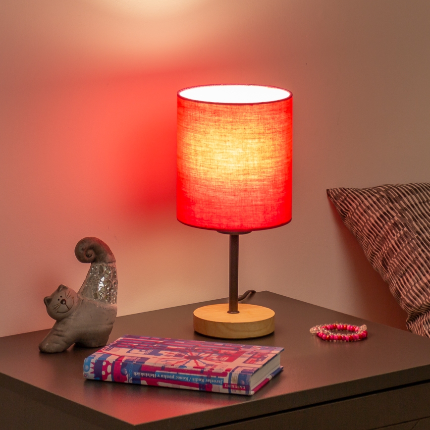 Brilagi - Stolna lampa NUBILA WOOD 1xE27/25W/230V hrast/ružičasta