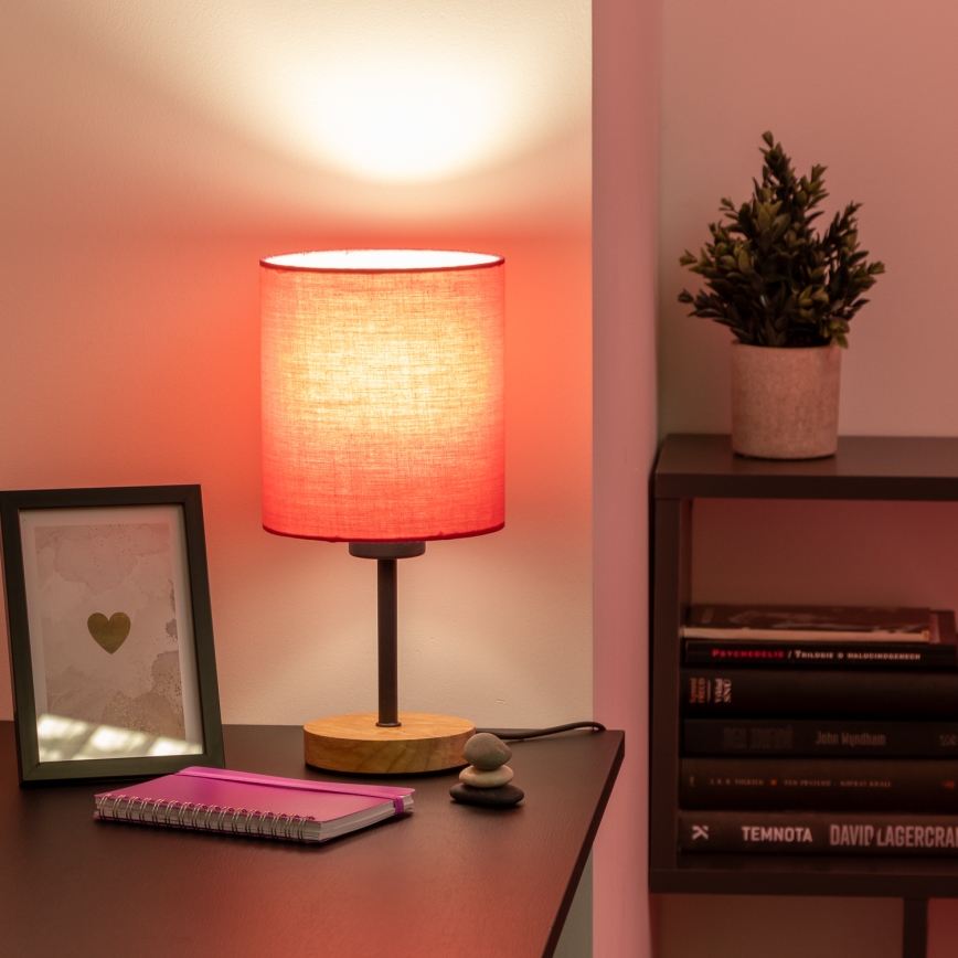 Brilagi - Stolna lampa NUBILA WOOD 1xE27/25W/230V hrast/ružičasta