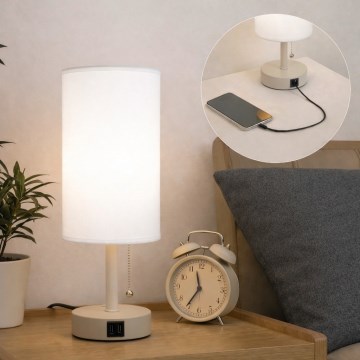 Brilagi - Stolna lampa s USB priključkom TABLON 1xE27/25W/230V bež/bijela
