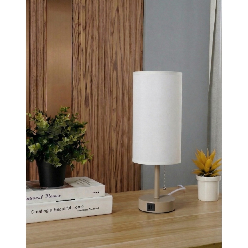 Brilagi - Stolna lampa s USB priključkom TABLON 1xE27/25W/230V bež/bijela