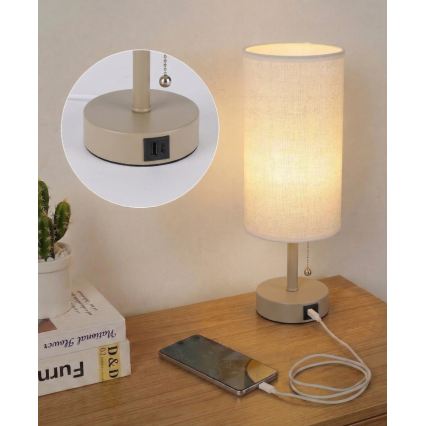 Brilagi - Stolna lampa s USB priključkom TABLON 1xE27/25W/230V bež/bijela