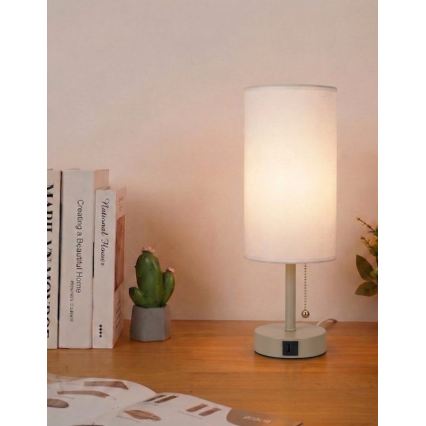 Brilagi - Stolna lampa s USB priključkom TABLON 1xE27/25W/230V bež/bijela