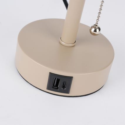 Brilagi - Stolna lampa s USB priključkom TABLON 1xE27/25W/230V bež/bijela