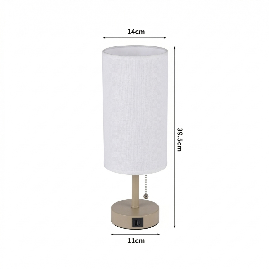 Brilagi - Stolna lampa s USB priključkom TABLON 1xE27/25W/230V bež/bijela