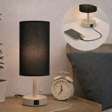 Brilagi - Stolna lampa s USB priključkom TABLON 1xE27/25W/230V bež/crna