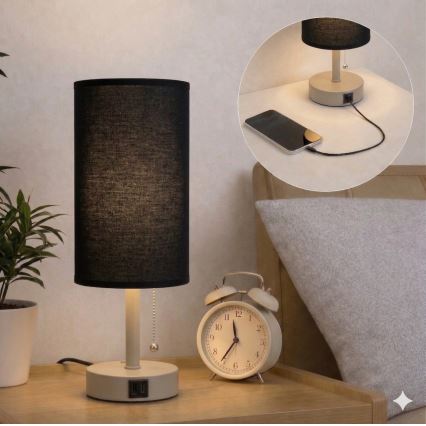 Brilagi - Stolna lampa s USB priključkom TABLON 1xE27/25W/230V bež/crna