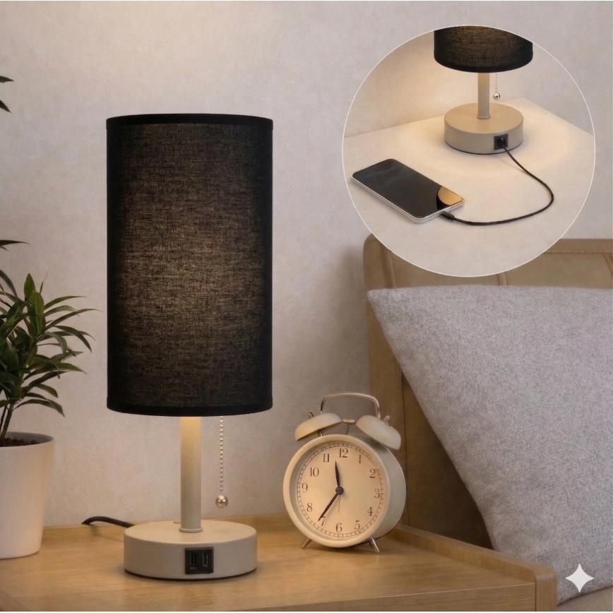 Brilagi - Stolna lampa s USB priključkom TABLON 1xE27/25W/230V bež/crna