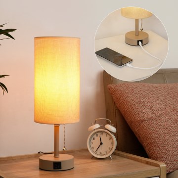 Brilagi - Stolna lampa s USB priključkom TABLON 1xE27/25W/230V bež