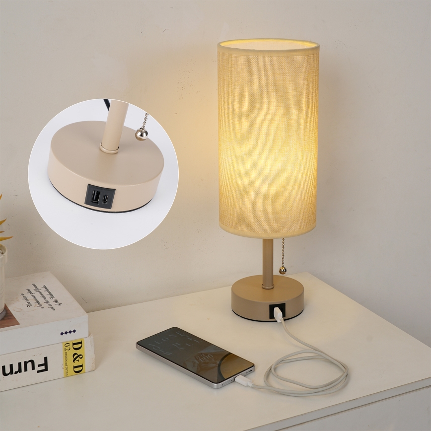 Brilagi - Stolna lampa s USB priključkom TABLON 1xE27/25W/230V bež