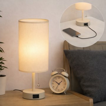 Brilagi - Stolna lampa s USB priključkom TABLON 1xE27/25W/230V bež/krem