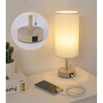 Brilagi - Stolna lampa s USB priključkom TABLON 1xE27/25W/230V bež/krem