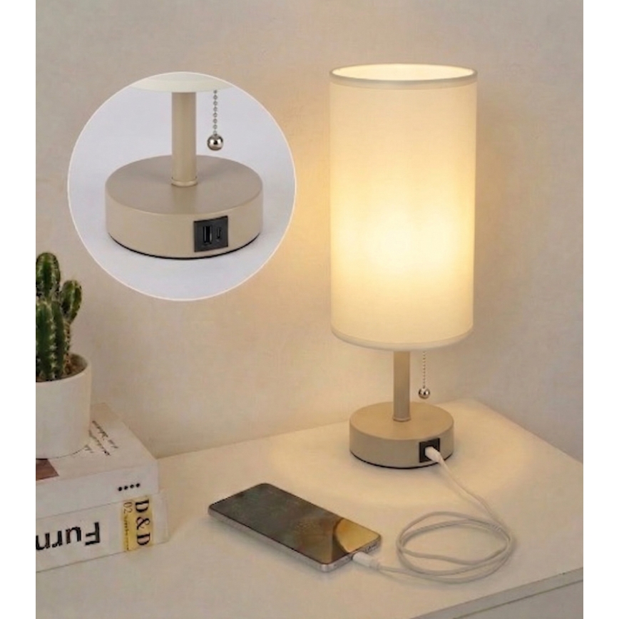 Brilagi - Stolna lampa s USB priključkom TABLON 1xE27/25W/230V bež/krem
